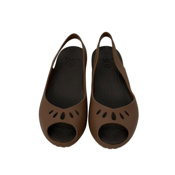 Crocs Womens Brown Open Toe Wedge Slingback Sandals Size 10 - Picture 11 of 13